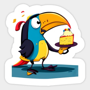 Toucan Eats Birthday Cake Sticker